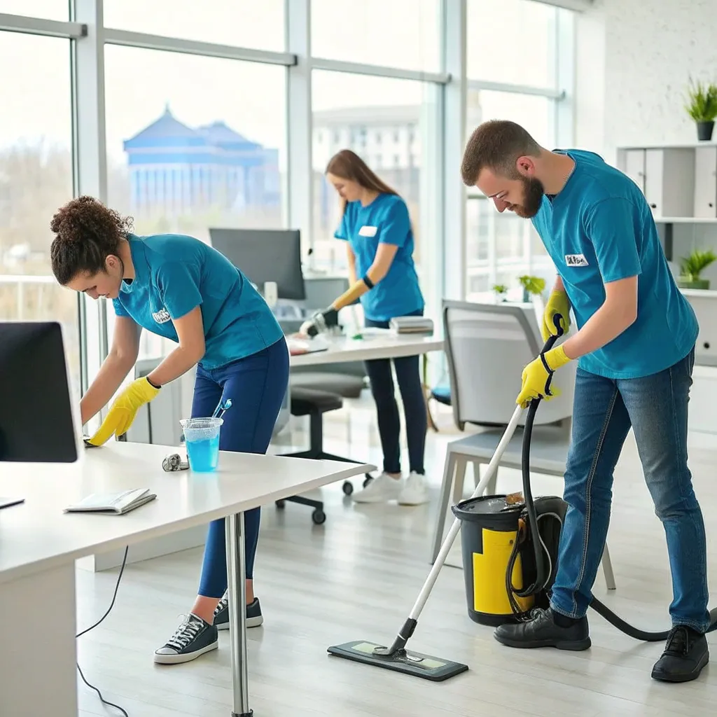 Team of professionals providing office cleaning services